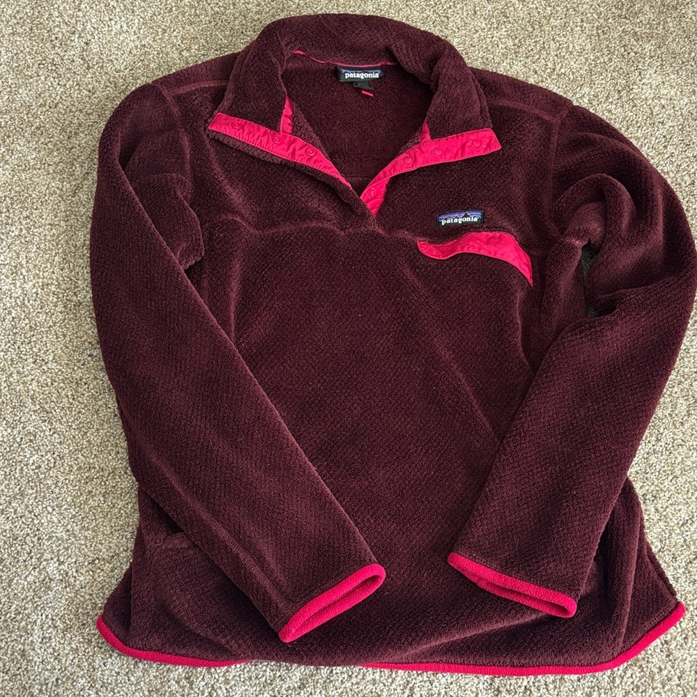 Patagonia Maroon Fleece Pullover with Pink Trim